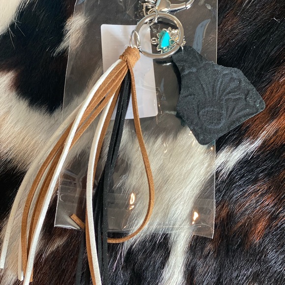 Cow Tag Keychain with Fringe - Picture 2 of 2
